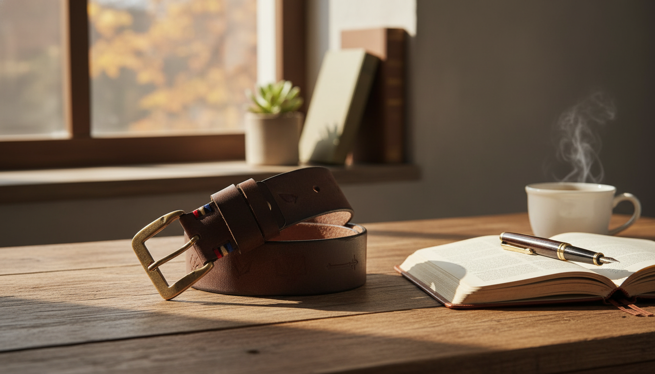 3.8cm Genuine Leather Men’s Belt with Copper Buckle