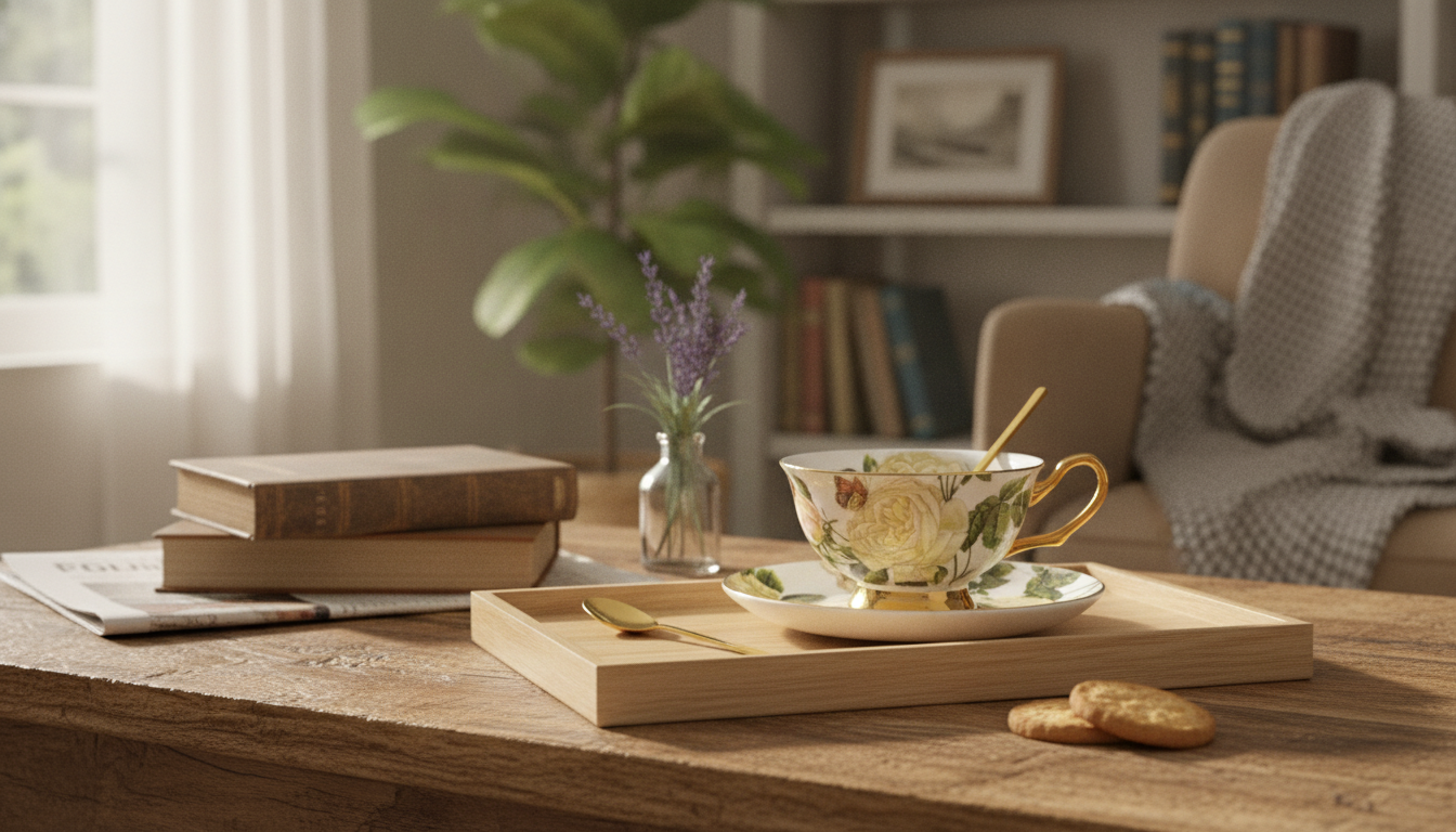 Bone China Tea Cup Set: Cup, Saucer & Spoon (3pcs)