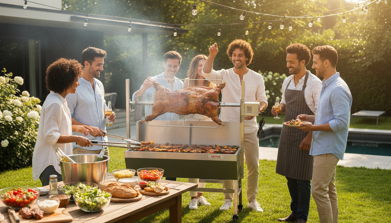 46-Inch Charcoal Rotisserie Grill: Spit + Locking Wheels