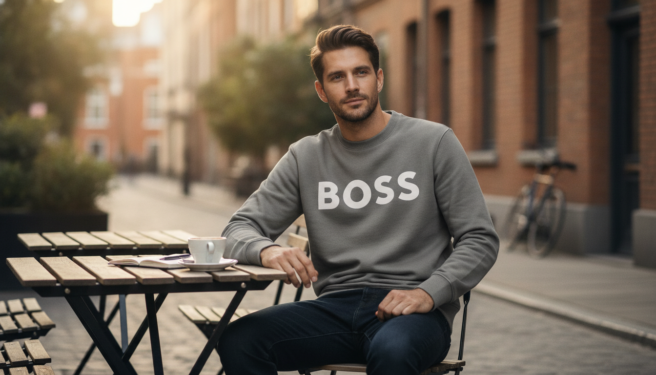 Boss Men’s Grey Cotton Sweatshirt: Clean Everyday Layer