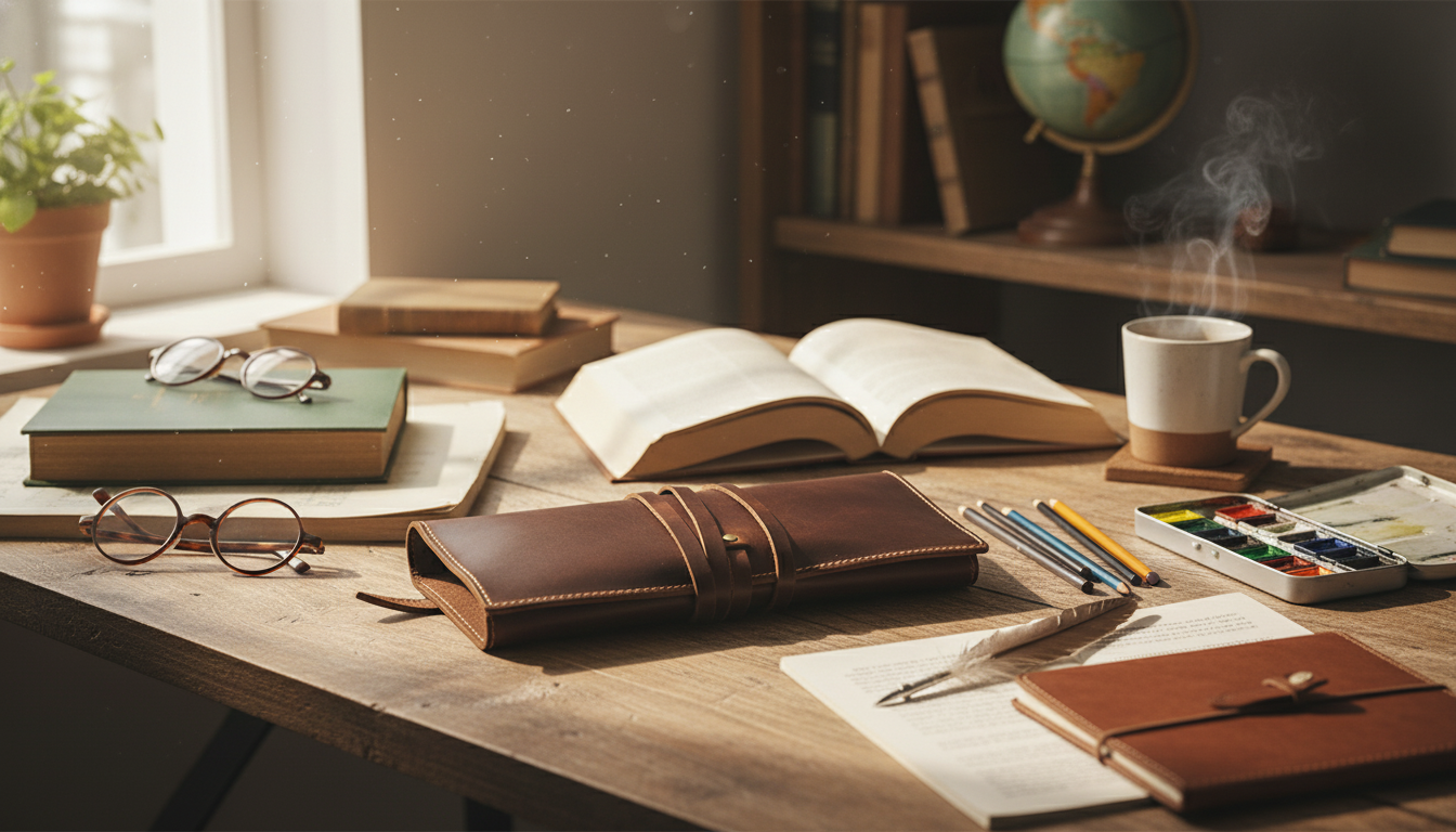 Genuine Leather Pencil Case for School, Work & Travel