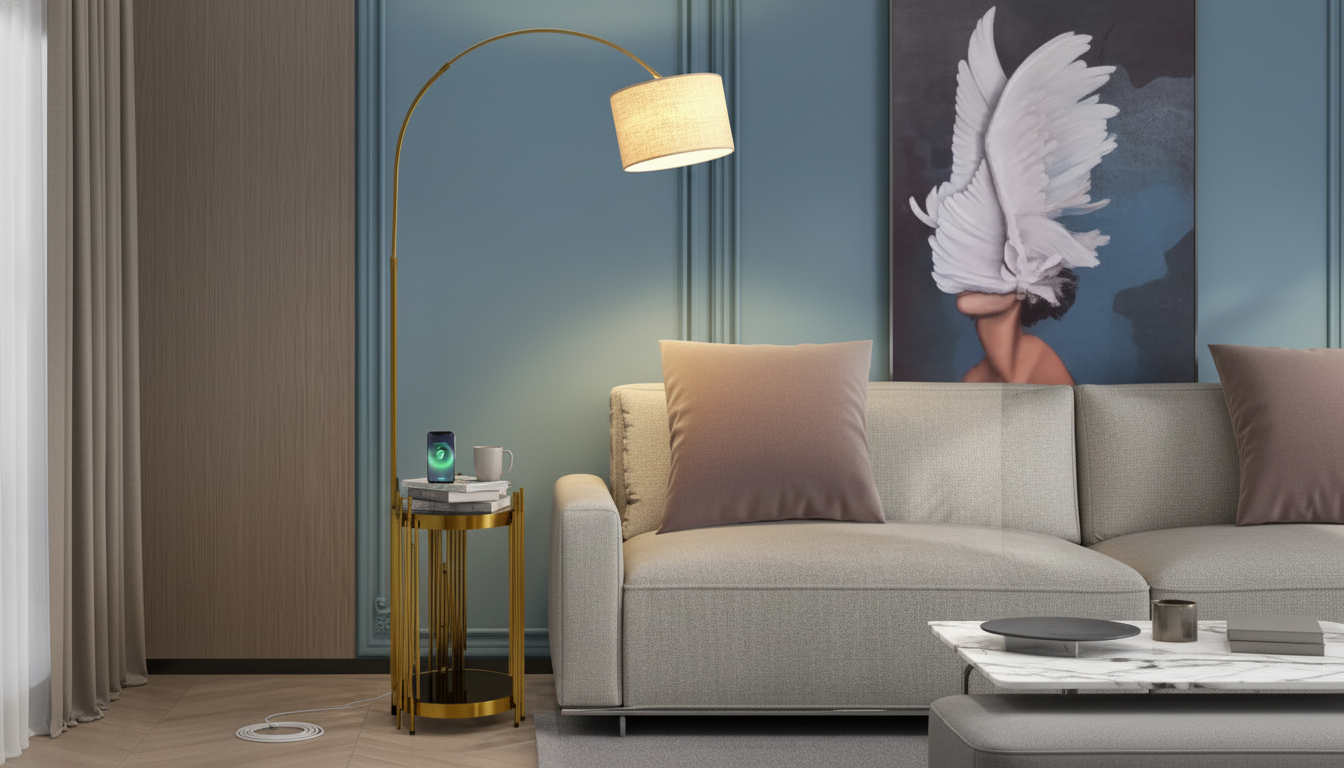 Wireless Charging Floor Lamp for a Tidy Modern Room